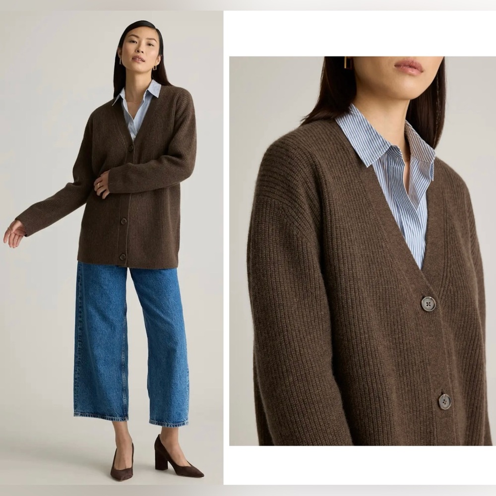 like new quince mongolian cashmere oversized boyfriend cardigan sweater brown XS - Picture 10 of 14